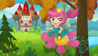 Doğa Ormanı Prensesi ve Çocuklar için Kale Çizimleri