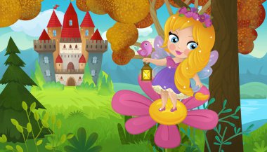 Doğa Ormanı Prensesi ve Çocuklar için Kale Çizimleri