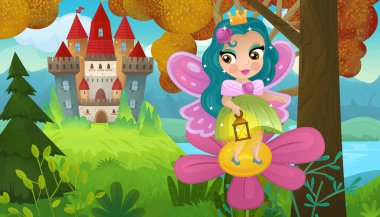 Doğa Ormanı Prensesi ve Çocuklar için Kale Çizimleri