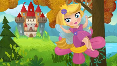 Doğa Ormanı Prensesi ve Çocuklar için Kale Çizimleri