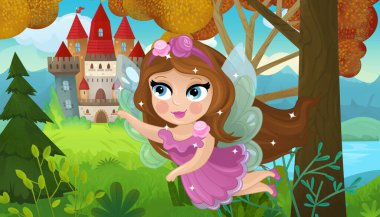Doğa Ormanı Prensesi ve Çocuklar için Kale Çizimleri