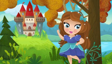 Doğa Ormanı Prensesi ve Çocuklar için Kale Çizimleri