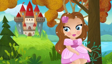 Doğa Ormanı Prensesi ve Çocuklar için Kale Çizimleri