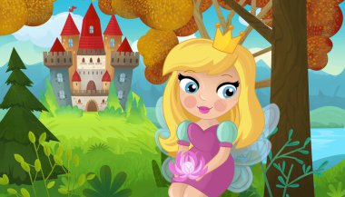 Doğa Ormanı Prensesi ve Çocuklar için Kale Çizimleri