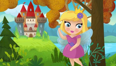 Doğa Ormanı Prensesi ve Çocuklar için Kale Çizimleri