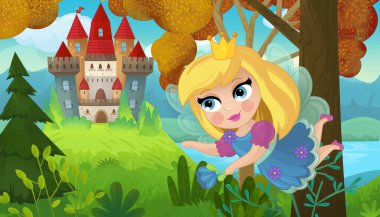 Doğa Ormanı Prensesi ve Çocuklar için Kale Çizimleri