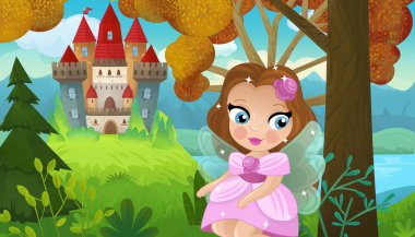 Doğa Ormanı Prensesi ve Çocuklar için Kale Çizimleri