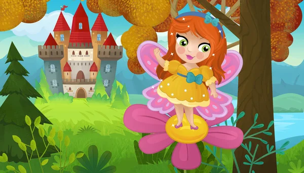 Cartoon Scene Nature Forest Princess Castle Illustration Children — Stock Photo, Image