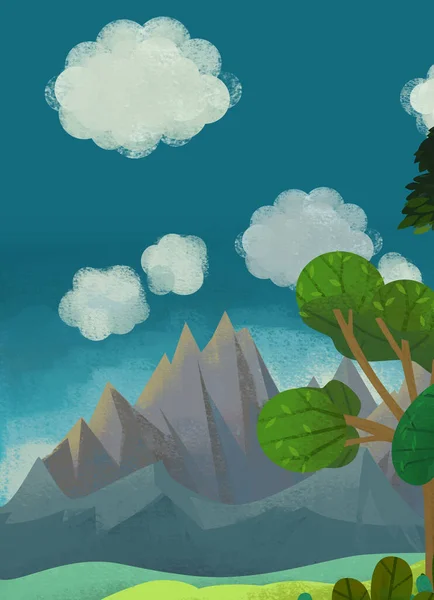Cartoon Szene Mit Märchenhaften Naturwald Illustrationen Für Kinder — Stockfoto