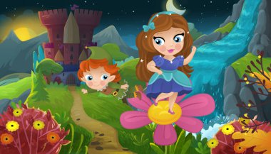 Doğa Ormanı Prensesi ve Çocuklar için Kale Çizimleri