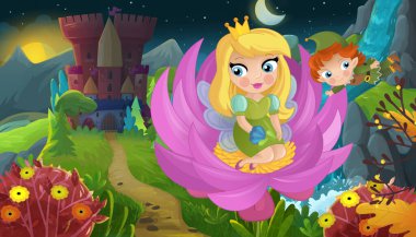 Doğa Ormanı Prensesi ve Çocuklar için Kale Çizimleri