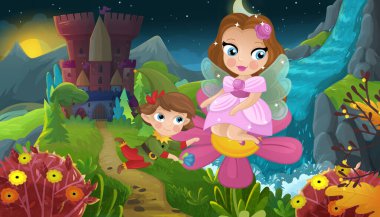 Doğa Ormanı Prensesi ve Çocuklar için Kale Çizimleri