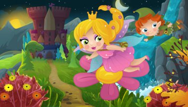 Doğa Ormanı Prensesi ve Çocuklar için Kale Çizimleri