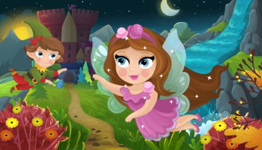 Doğa Ormanı Prensesi ve Çocuklar için Kale Çizimleri