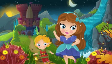 Doğa Ormanı Prensesi ve Çocuklar için Kale Çizimleri