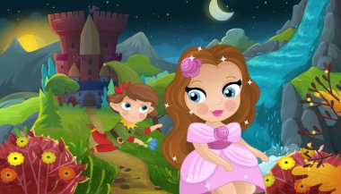 Doğa Ormanı Prensesi ve Çocuklar için Kale Çizimleri