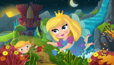 Doğa Ormanı Prensesi ve Çocuklar için Kale Çizimleri