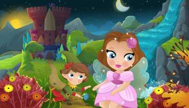 Doğa Ormanı Prensesi ve Çocuklar için Kale Çizimleri