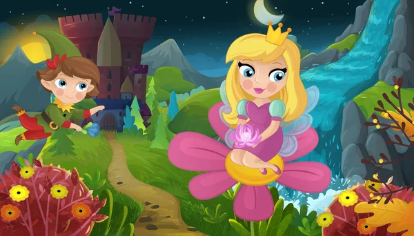 Cartoon Scene Nature Forest Princess Castle Illustration Children — Stock Photo, Image