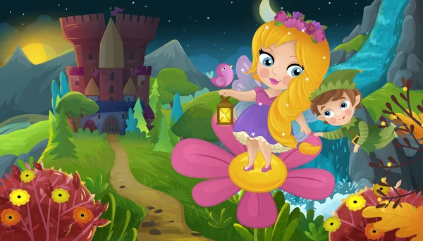 Doğa Ormanı Prensesi ve Çocuklar için Kale Çizimleri