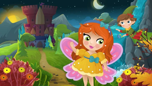 Cartoon Scene Nature Forest Princess Castle Illustration Children — Stock Photo, Image