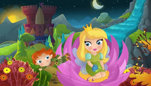 Cartoon Scene Nature Forest Princess Castle Illustration Children — Stock Photo, Image