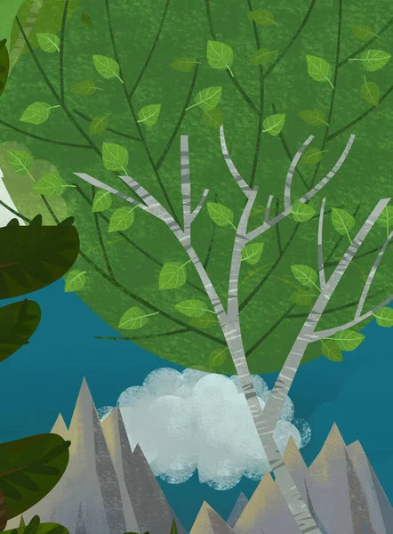 Scena Dei Cartoni Animati Con Illustrazione Foresta Naturale Bambini — Foto Stock