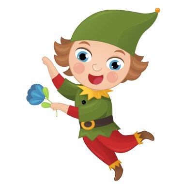 Mutlu Elf Prensi 'nin beyaz arkaplanlı çocuklar için çizdiği karikatür sahnesi