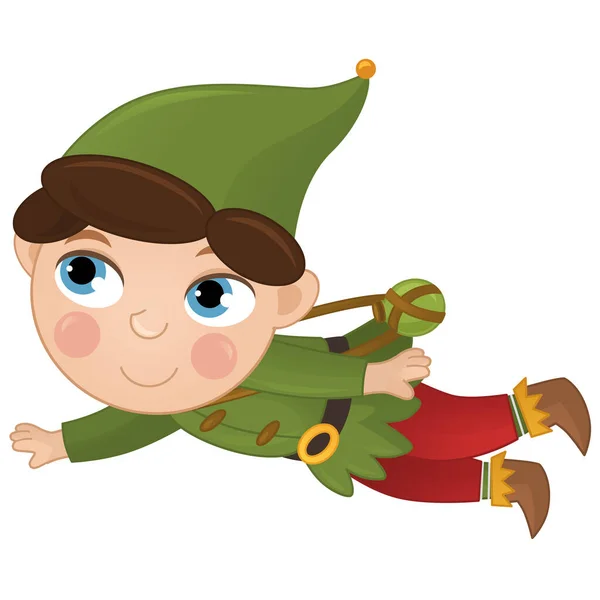 Kreslená Scéna Šťastný Elf Prince Bílém Pozadí Ilustrace Pro Děti — Stock fotografie