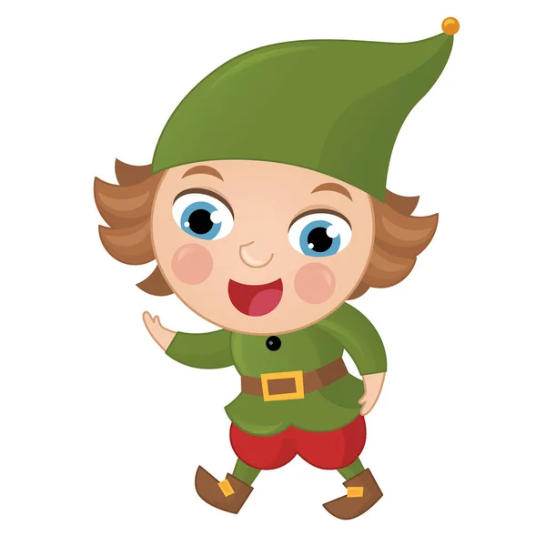 Cartoon Scene Happy Elf Prince White Background Illustration Children — Stock Photo, Image