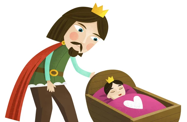 Cartoon Scene King Prince His Child White Background Illustration Children — Stock Photo, Image