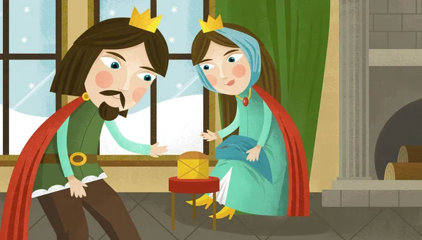 Cartoon Scene Met Prins Prinses Het Kasteel Illustratie Voor Kinderen — Stockfoto