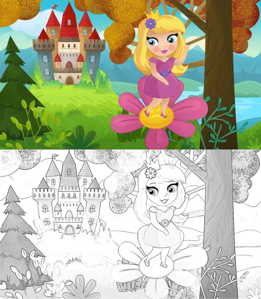 Doğa Ormanı Prensesi Çocuklar Için Kale Çizimleri — Stok fotoğraf
