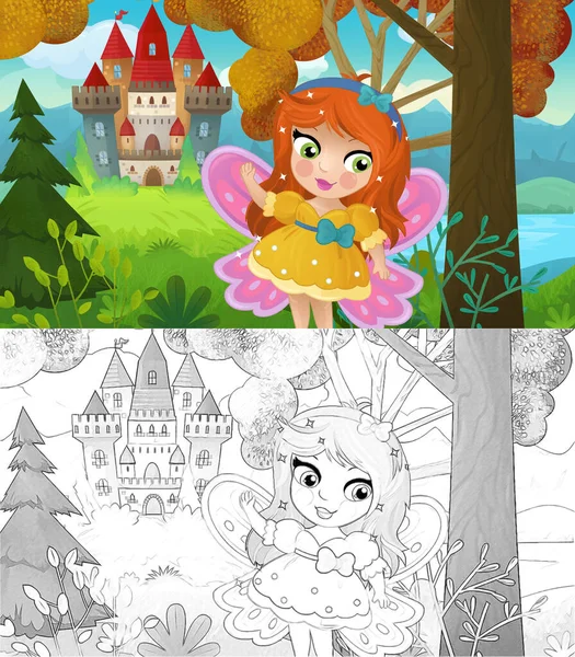 Doğa Ormanı Prensesi Çocuklar Için Kale Çizimleri — Stok fotoğraf