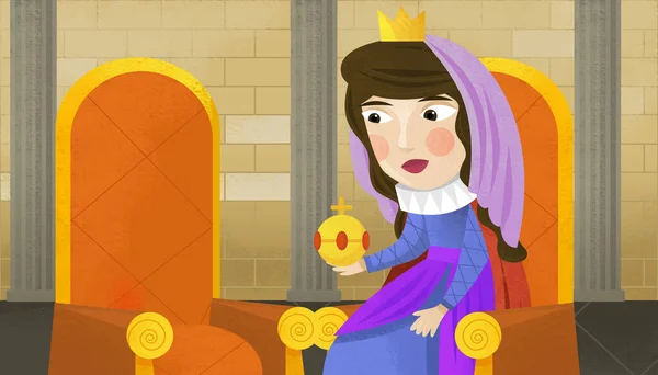 Cena Dos Desenhos Animados Com Rainha Princesa Ilustração Castelo Para — Fotografia de Stock