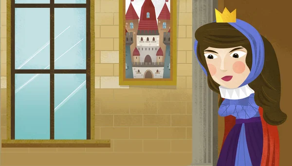 Cartoon Scene Met Koningin Prinses Het Kasteel Illustratie Voor Kinderen — Stockfoto