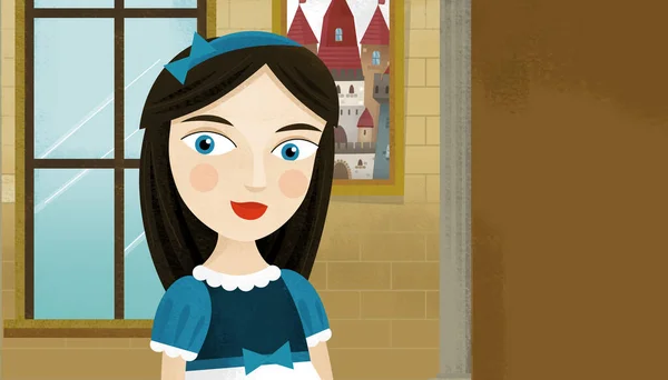 Cartoon Scene Met Koningin Prinses Het Kasteel Illustratie Voor Kinderen — Stockfoto