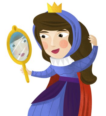 Çocuklar için beyaz arkaplanlı kraliçe ya da prenses karikatür sahnesi