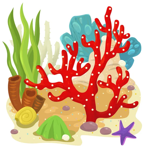 Escena Dibujos Animados Con Ilustración Elementos Arrecife Coral Para Niños —  Fotos de Stock