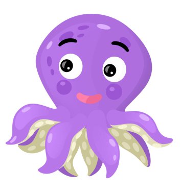 Çocuklar için beyaz arkaplanlı ahtapot resimli karikatür sahnesi