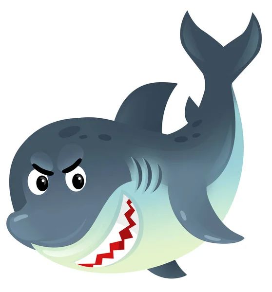 Beyaz Arkaplanlı Köpekbalığı Resimli Karikatür Sahnesi Çocuklar Için — Stok fotoğraf