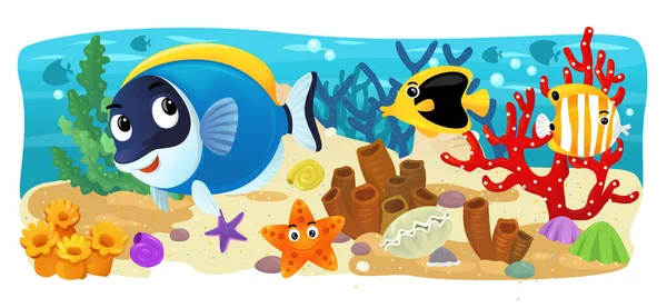 Cartoon Scene Coral Reef Fishes Illustration Children — Stok fotoğraf