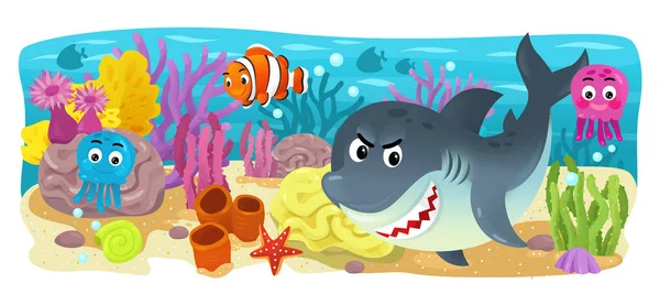 Cartoon Scene Coral Reef Fishes Illustration Children — Photo