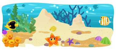 Çizgi film okyanus ve deniz kızı su altı Krallık çocuklar için çizim balıklarla - Yüzme