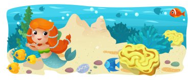 Çizgi film okyanus ve deniz kızı su altı Krallık çocuklar için çizim balıklarla - Yüzme