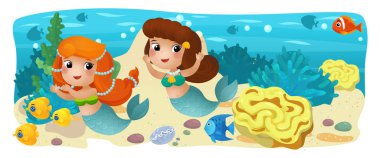 Çizgi film okyanus ve deniz kızı su altı Krallık çocuklar için çizim balıklarla - Yüzme