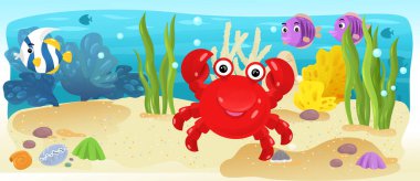 Çizgi film okyanus ve deniz kızı su altı Krallık çocuklar için çizim balıklarla - Yüzme