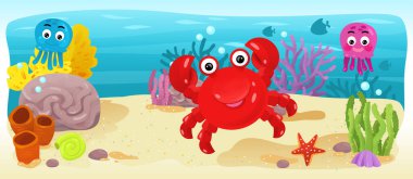 Çizgi film okyanus ve deniz kızı su altı Krallık çocuklar için çizim balıklarla - Yüzme