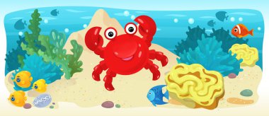 Çizgi film okyanus ve deniz kızı su altı Krallık çocuklar için çizim balıklarla - Yüzme