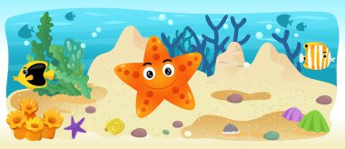 Çizgi film okyanus ve deniz kızı su altı Krallık çocuklar için çizim balıklarla - Yüzme